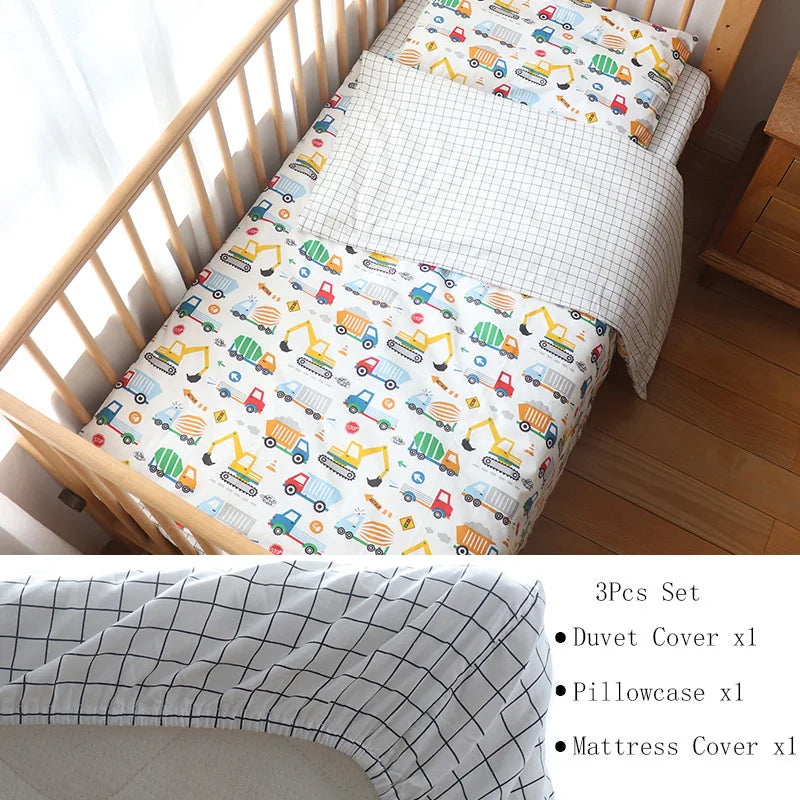 3 Pcs Baby Crib Bedding Set Cotton Bed Linens Boy Girl Cot kit Include Pillowcase Sheet Duvet Cover Children Room Decoration