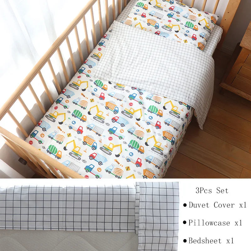 3 Pcs Baby Crib Bedding Set Cotton Bed Linens Boy Girl Cot kit Include Pillowcase Sheet Duvet Cover Children Room Decoration